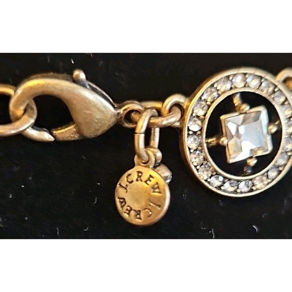 J Crew Antique Brass Tone Art Deco Clear Crystal Rhinestone Choker Necklace - Picture 4 of 4